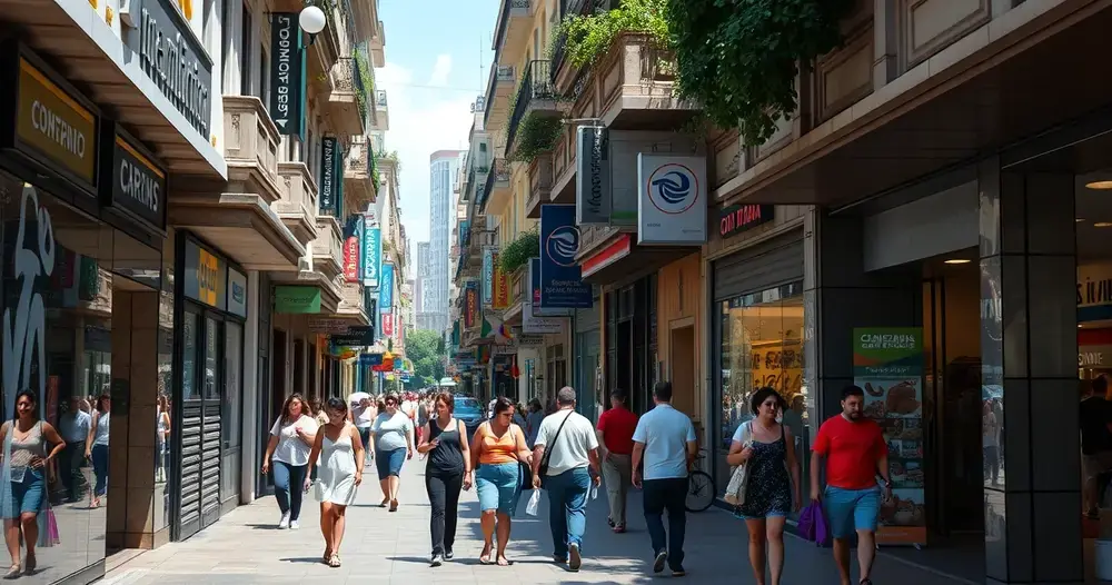 Movimento de consumidores em rua de comércio popular durante o dia